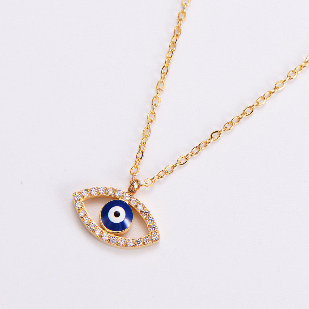 Wholesale Jewelry Titanium Steel Eye Bead Diamond Necklace